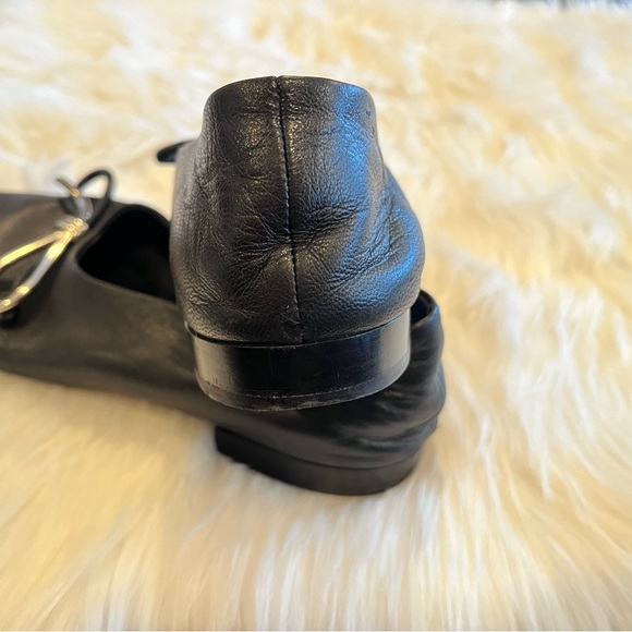 BALENCIAGA 36.5/ US 6.5 Black Leather Bow Accents Round Toe Ballet Flats - Picture 10 of 15